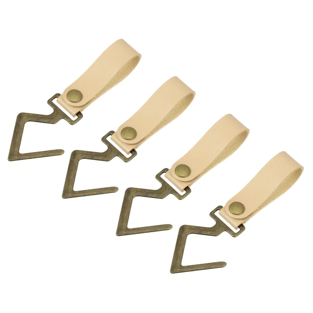 4Pcs PU Leather S Hooks for Hanging Multipurpose Camping Hook Hanger Light Khaki