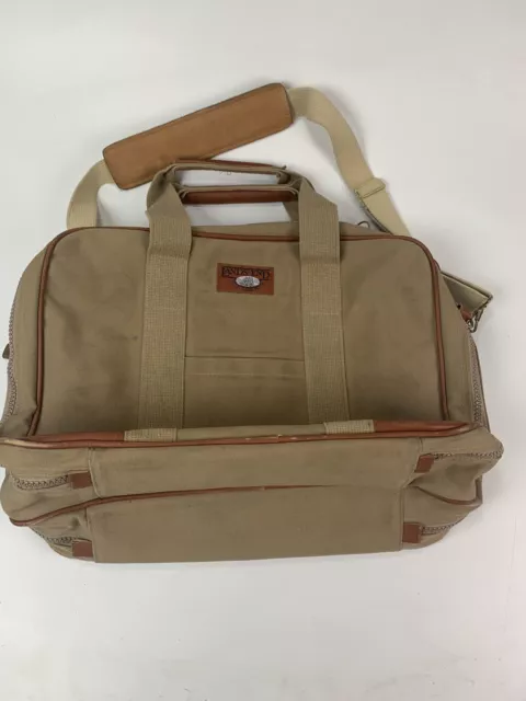 Vintage LL Bean Tan Canvas Overnight Carry On Bag Duffle Weekender Tote Luggage
