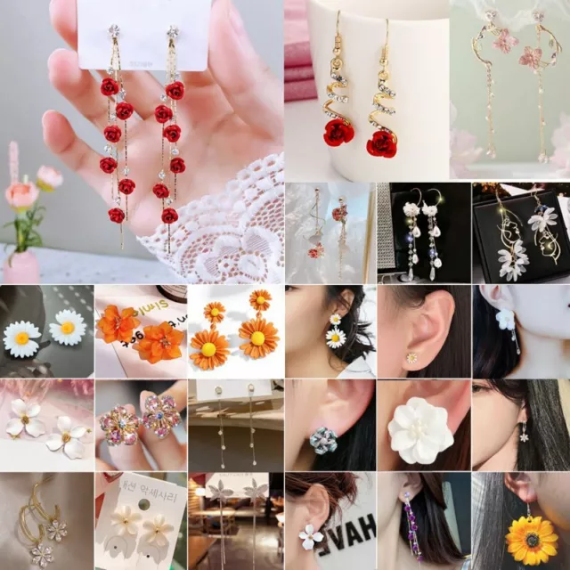 Fashion Flower Crystal Earrings Stud Women Drop Dangle Wedding Party Ear Jewelry