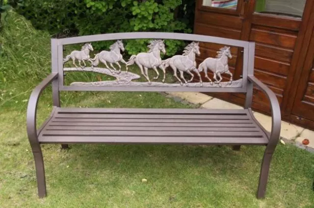 Cast Iron and Steel Horse Bench Garden Furniture Metal Bench Horses Outdoor Seat