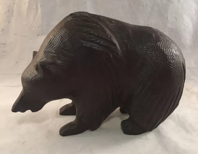 Vintage Hand Carved Black Forest Style Bear - Heavy Wood