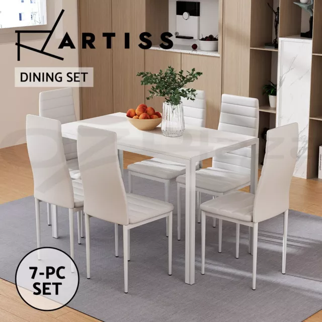 Artiss Dining Chairs and Table Dining Set 6 Chair Set Of 7 Wooden Top White