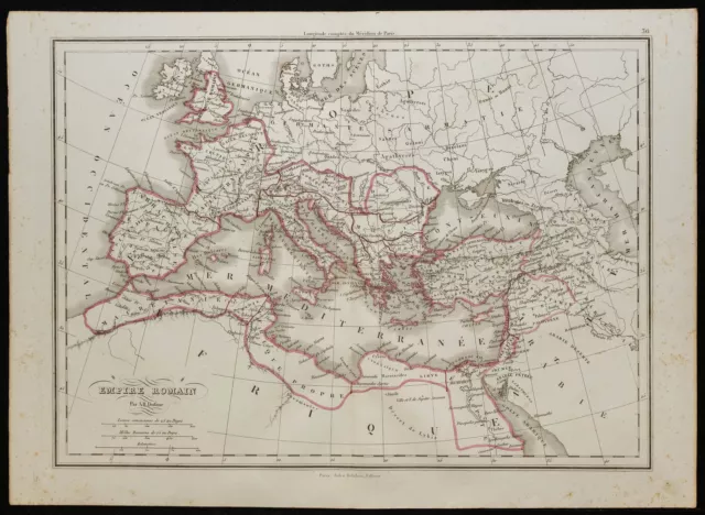 1850 - Empire Romain - Carte géographique ancienne - Dufour - Gravure Europe