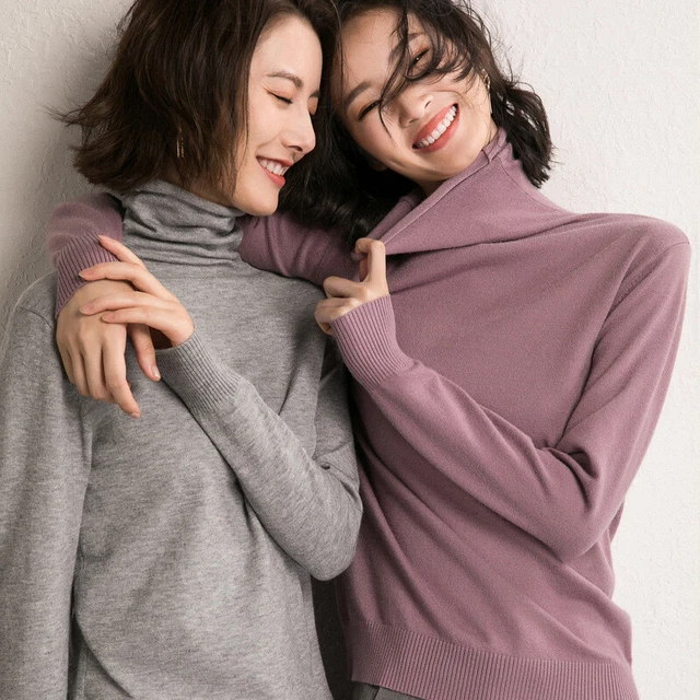 Donna Maglia Dolcevita Top Sottile Maglione Slim Basic Camicia Al Sedere