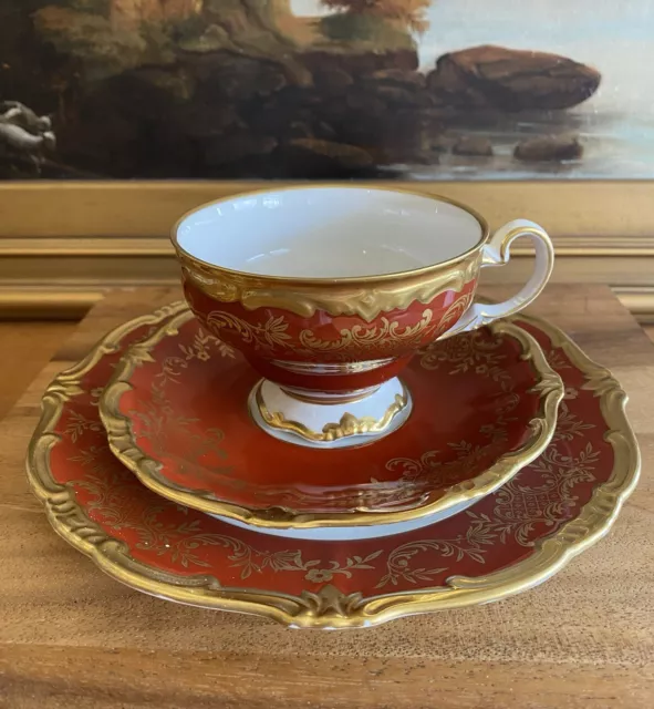 WEIMAR KATHARINA Ruby Red Gold CUP SAUCER DESSERT PLATE TRIO Vintage Rare