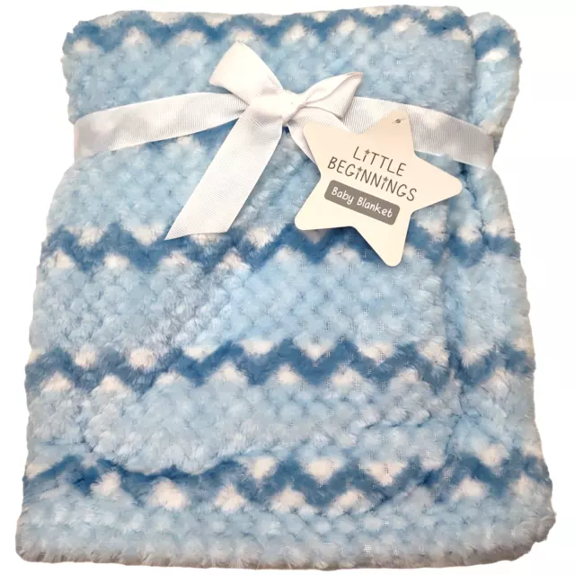 Little Beginnings Blue Chevron Baby Blanket Lovey White Soft 30x36 Zig Zag NWT