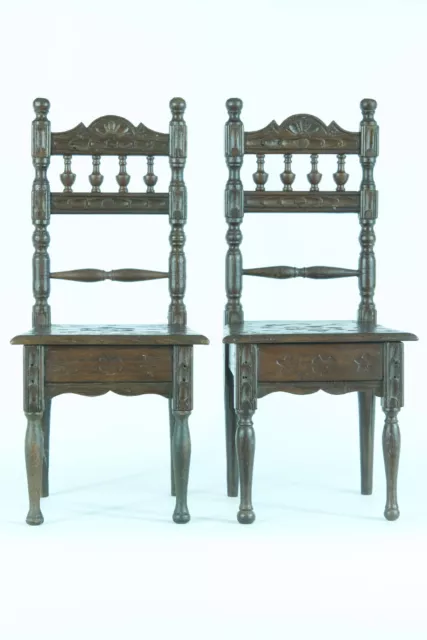 Breton / Brittany Wooden Miniature Doll chair furniture Hand carved folk Art x 2