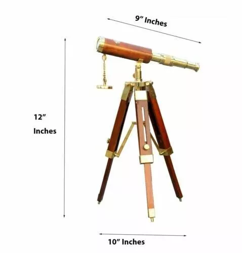 Telescopio de trabajo de latón sobre soporte de madera trípode decoración...