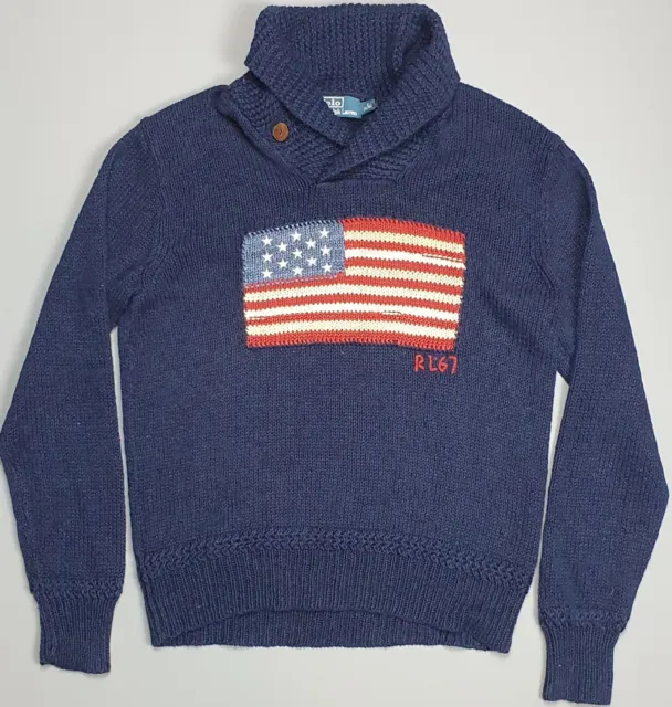 Ralph Lauren Mens USA Flag Pullover Jumper Sweater Knitted Size Medium New