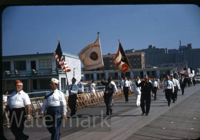 1957 red border kodachrome Photo slide Atlantic City NJ  American Legion Parade