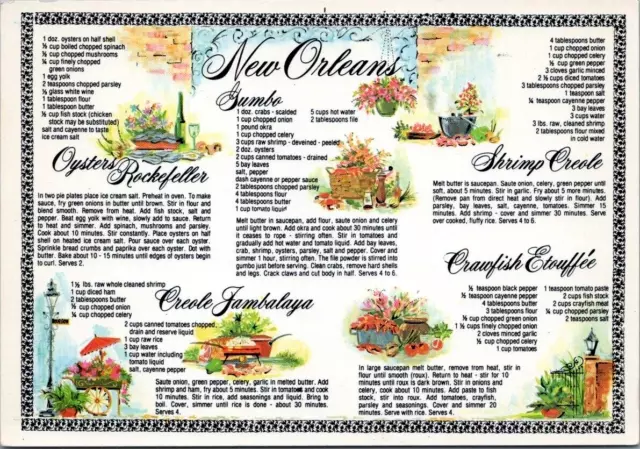 NEW ORLEANS RECIPE Card Gumbo Creole Jambalaya Crawfish Etouffee ...