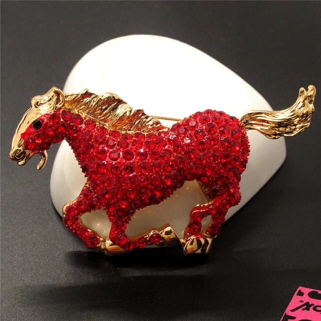 Gifts Red Crystal Bling Horse Animal Women Betsey Johnson Charm Brooch Pin