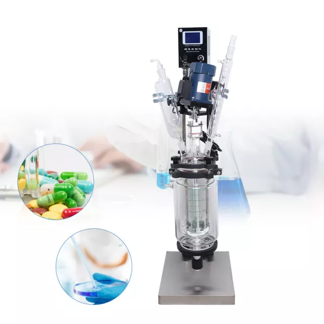 Lab Jacket Chemical Reactor Glass Reaction Vessel 2 Layer 90W 110 V USA