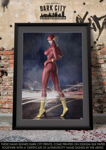 The Flash SEXY DC Comic Signed A3 Print Barry Allen Jesse Quick Dark City Earth