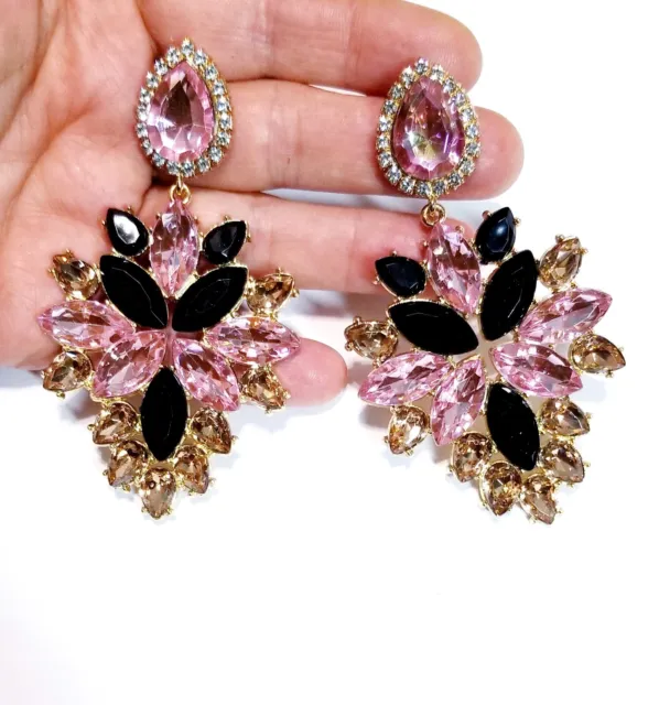 Multi Crystal Bridesmaid Rhinestone Chandelier Drop Earrings 3.6 inch Jewelry