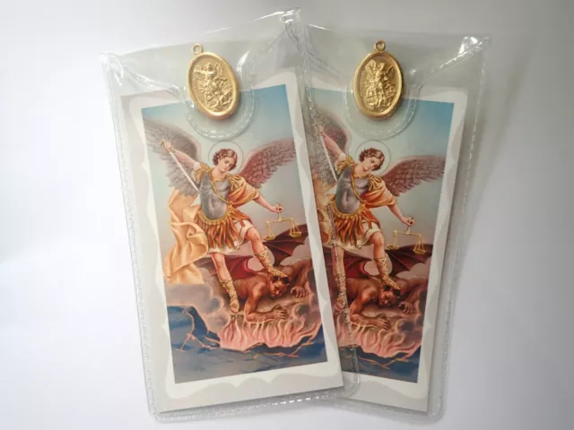 PACK 2 ST MICHAEL THE ARCHANGEL   Prayer Card & Medal  Religoius GIft