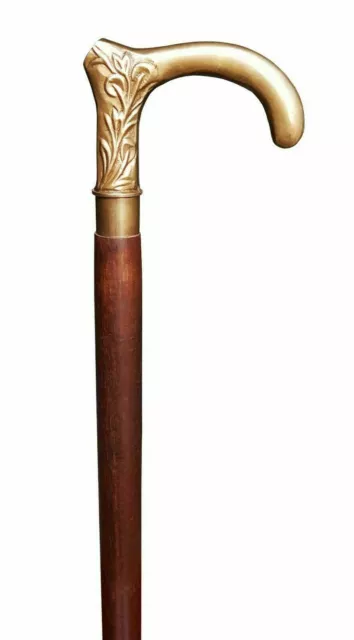 Antique Style Walking Stick Brass Victorian Handle Wooden Designer Shaft Cane