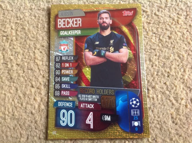 MATCH ATTAX 19/20 Alisson Becker Liverpool Record Holders Gold Foil Mint & Rare