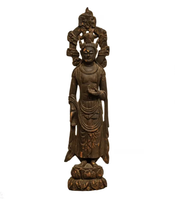 A Large Wooden Carved Sculpture of Guanyin Buddha Figure Statue