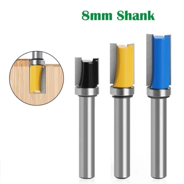 3 Pcs 8mm Shank Flush Trim Router Bit Top Bottom Bearing Wood Milling Cutter