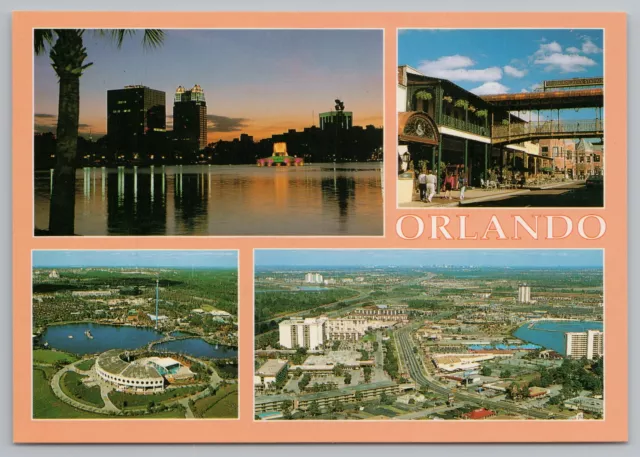 State View~Orlando FL~4 Views~At Night~Aerial City~Stadium~Continental Postcard