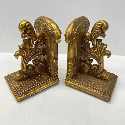 Acanthus Leaf Style Bookends Neo Classical Gold Resin, Each Weighs 2 lbs 10 oz