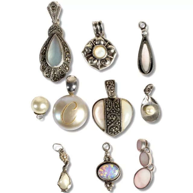 JOB LOT x10 Mother of Pearl Sterling 925 Silver Charms Pendant 21g Bundle RESALE