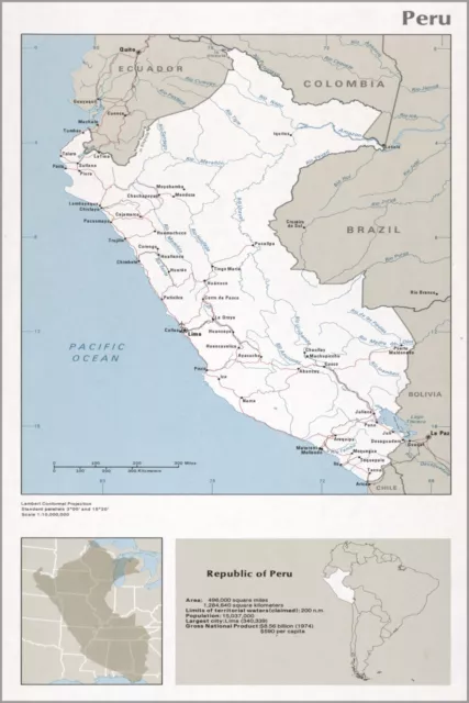 Poster, Many Sizes; Cia Map Of Peru 1976