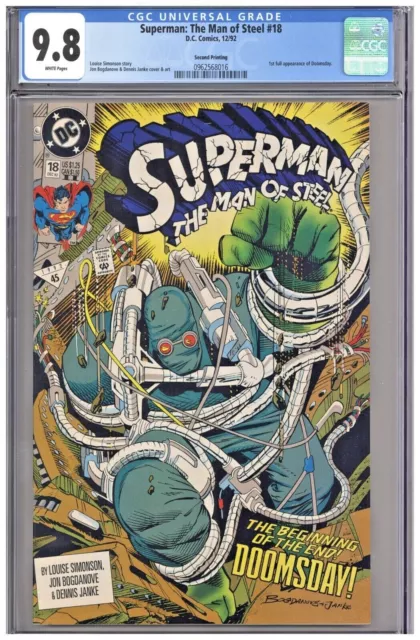 Superman Man of Steel #18 CGC 9.8 2nd Second Printing Edition 1st app Doomsday