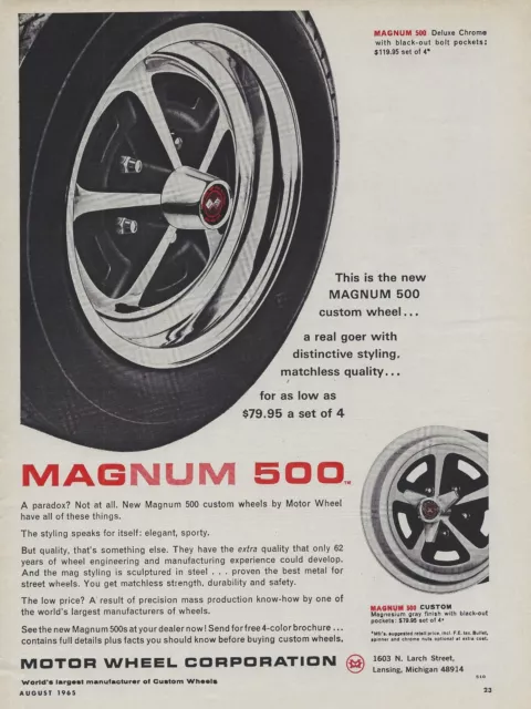 1965 Motor Wheel Magnum 500 Ad Vintage Magazine Advertisement Mag Wheels Mags 65