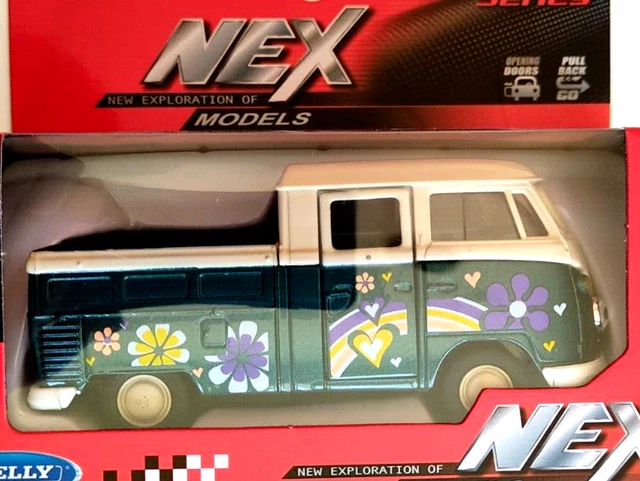 Volkswagen Combi T1 Pick Up Flower Power, Nex 1/38 by Welly, neuf 🔔