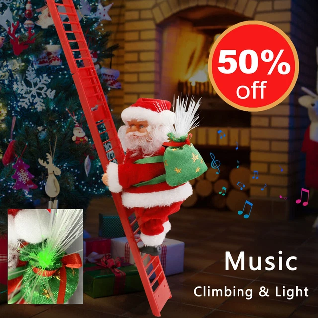 Père Noël électrique Qui Grimpe - Décoration Animée Avec Musique, Pour Arbre De Noël Ou Fenêtre - Fonctionne Avec Piles
