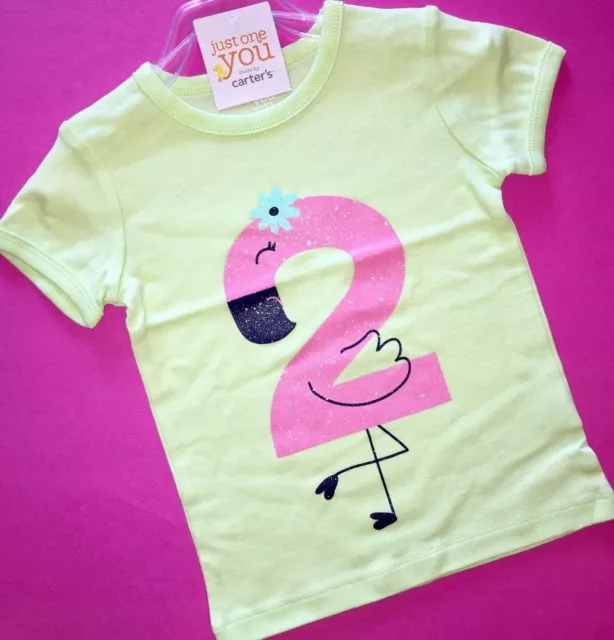 ~NEW~ 2nd Birthday FLAMINGO Baby Girls Shirt 3T SS 2 Years Gift! Carters Party