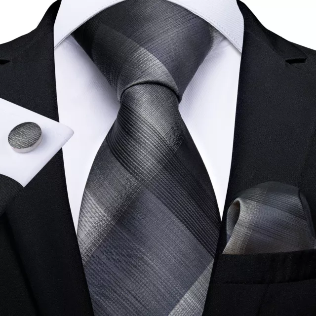 Silk Gray Striped Ties Men Wedding Accessories Neck Tie Pocket Square Set Gift