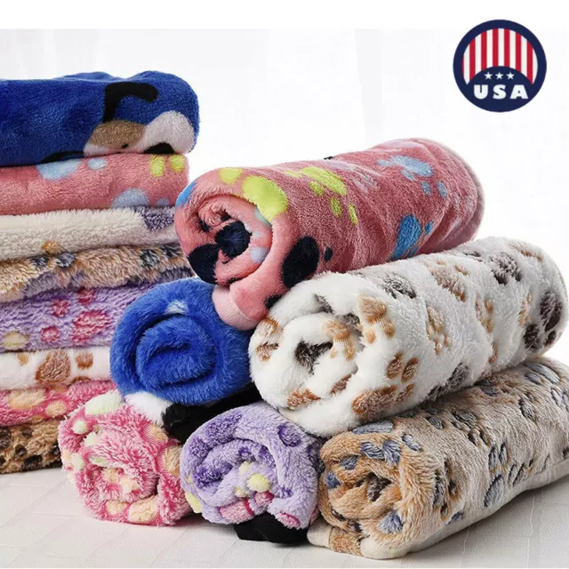 Warm Pet Blanket Small Large Paw Print Cat Dog Puppy Fleece Bed Sofa Mat Cushion
