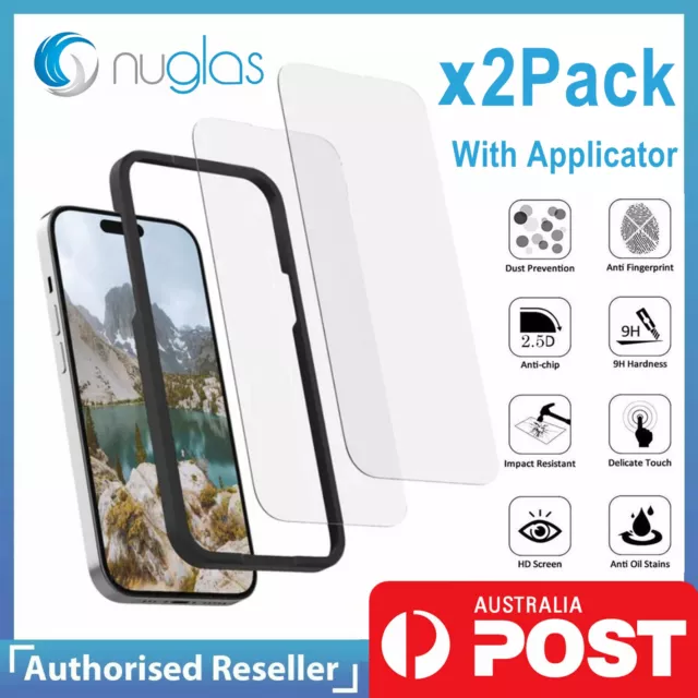 2x Screen Protector Nuglas Tempered Glass for iPhone 14 13 12 11 With Applicator