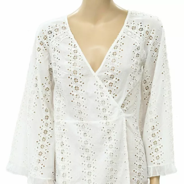 Tularosa Eyelet Embroidered Mini Dress Wrap Beach Bell Sleeve Lace M New 215897 2