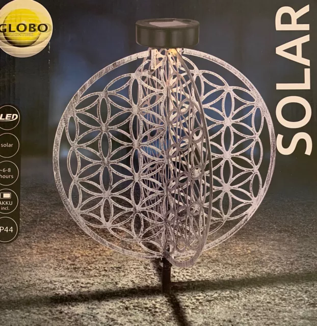 Globo 36608 SOLARLAMPE METALL SILBER  SOLARLEUCHTE GARTEN  DEKO LED