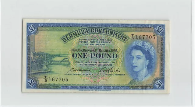 BERMUDA 1 Pound 1966, P-20d Final Date, T/2 167705, Crisp Original VF, QEII. B1