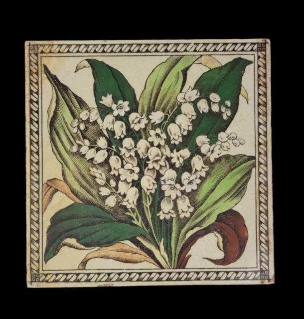 Antique 1880s English Colorful Transferware Floral Tile
