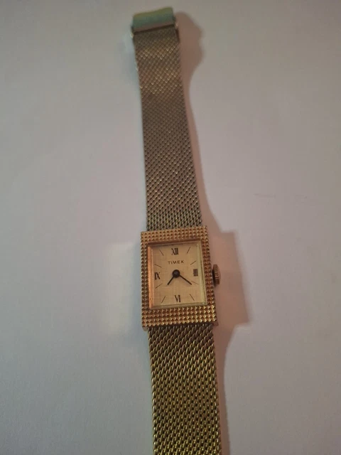 Montre Femme Vintage Timex Automatique - Années 80 - Étanche - Cadran Doré, Bracelet Noir