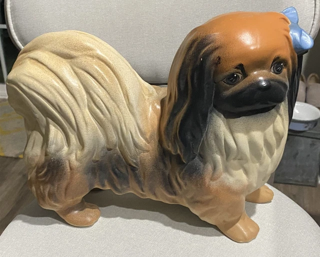 Vintage Crest Mold Ceramic Hand Painted Large Pekingese Dog Puppy Figurine