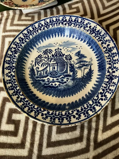 Early POLYCHROME 18th C Antique Dutch Delft Charger RARE Blue White 12”