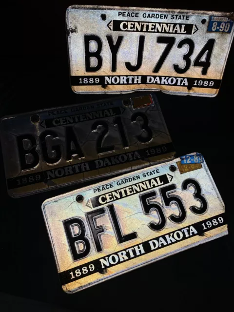 North Dakota License Plate Set Peace Garden State Centennial Lot Of 3