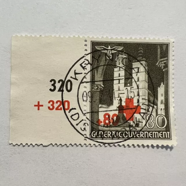 1940 Germany Poland Red Cross 80+80 Stamp With Krynica Son Sotn Bullseye Cancel