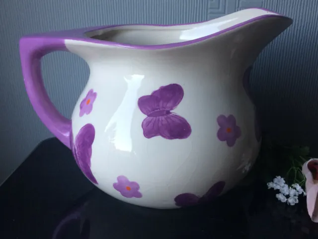 Extra Large Jug Pitcher White Pottery Pink Butterflies Ceramic Carafe Jug  2.7L