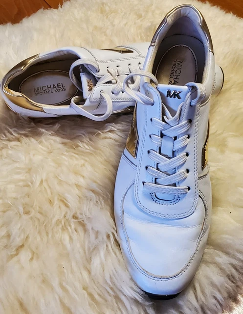 MICHAEL KORS ALLIE white leather and rose gold plate trainers