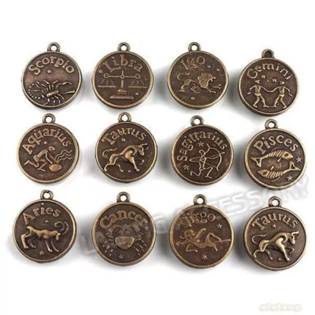Antique Bronze Alloy Indian/Western Zodiac Sign Pendant + Necklace+ Gift Pouch