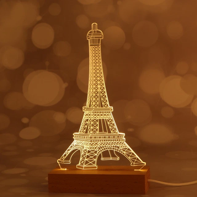 3d Wood Base Plate Night Light Led Warm Light Acrylic Illusion Lamp £14 