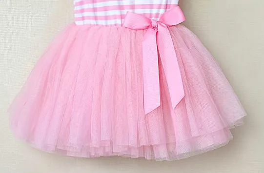 Gorgeous Baby Girls Princess Pink & White Striped Tulle Dress So Pretty 3